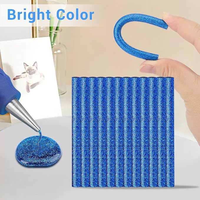 Manarty Glitter Sapphire Blue Hot Glue Stick, Adhesive EVA Glue Sticks