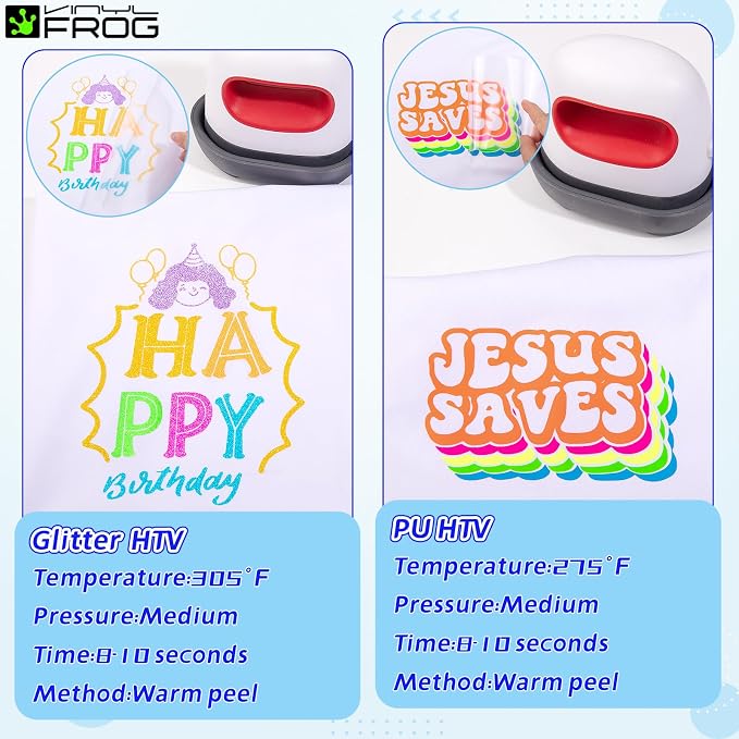 VINYL FROG Neon HTV Vinyl PU Fluorescent and Glitter Heat Transfer Vinyl Bundle