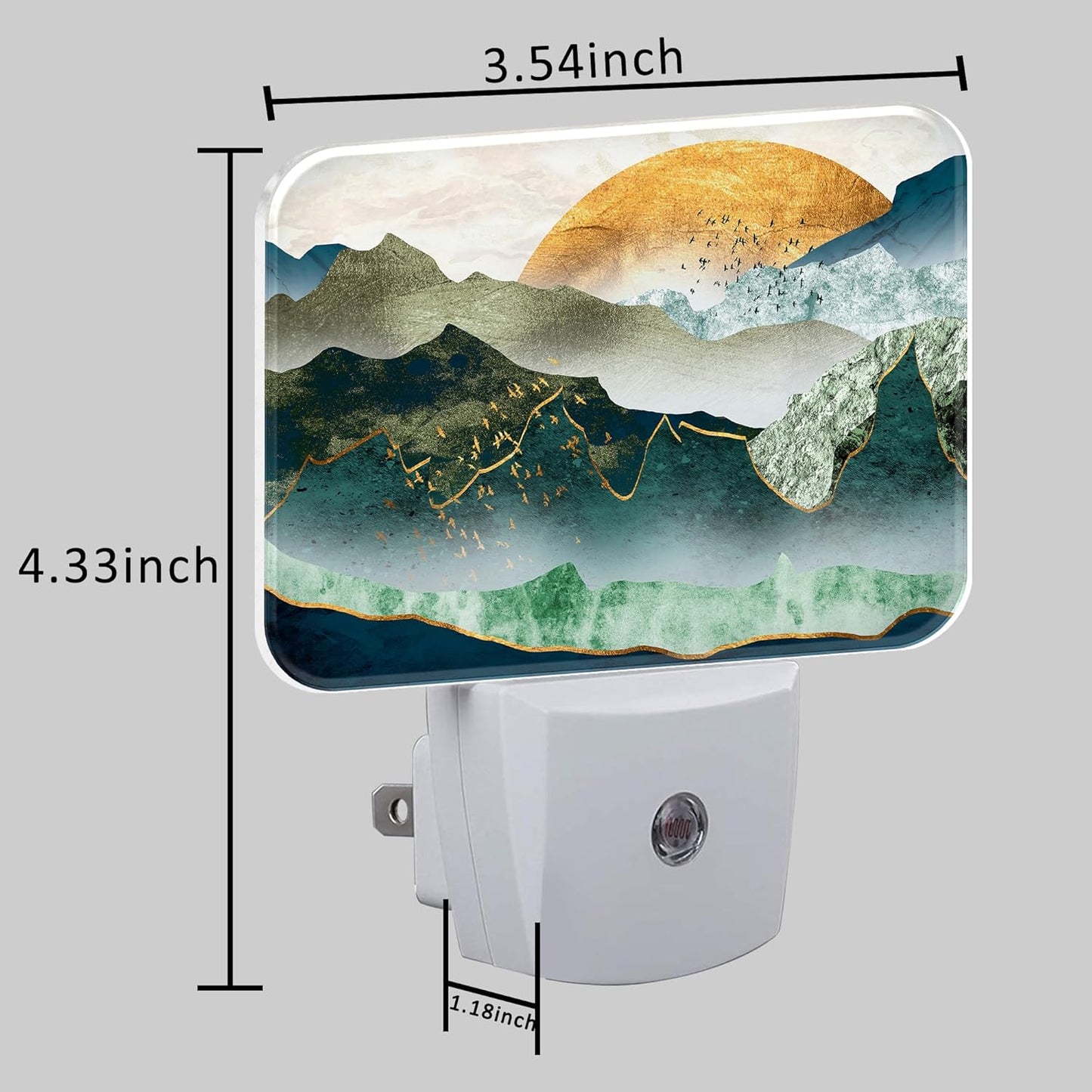 Green Mountains Plug in Night Lights, Golden Sunset Nightlight Plug Into Wall Dusk to Dawn Sensor for Kid Girls Boys Women Men Bedroom, Hallway, Kitchen, Bathroom, Stairs Decor