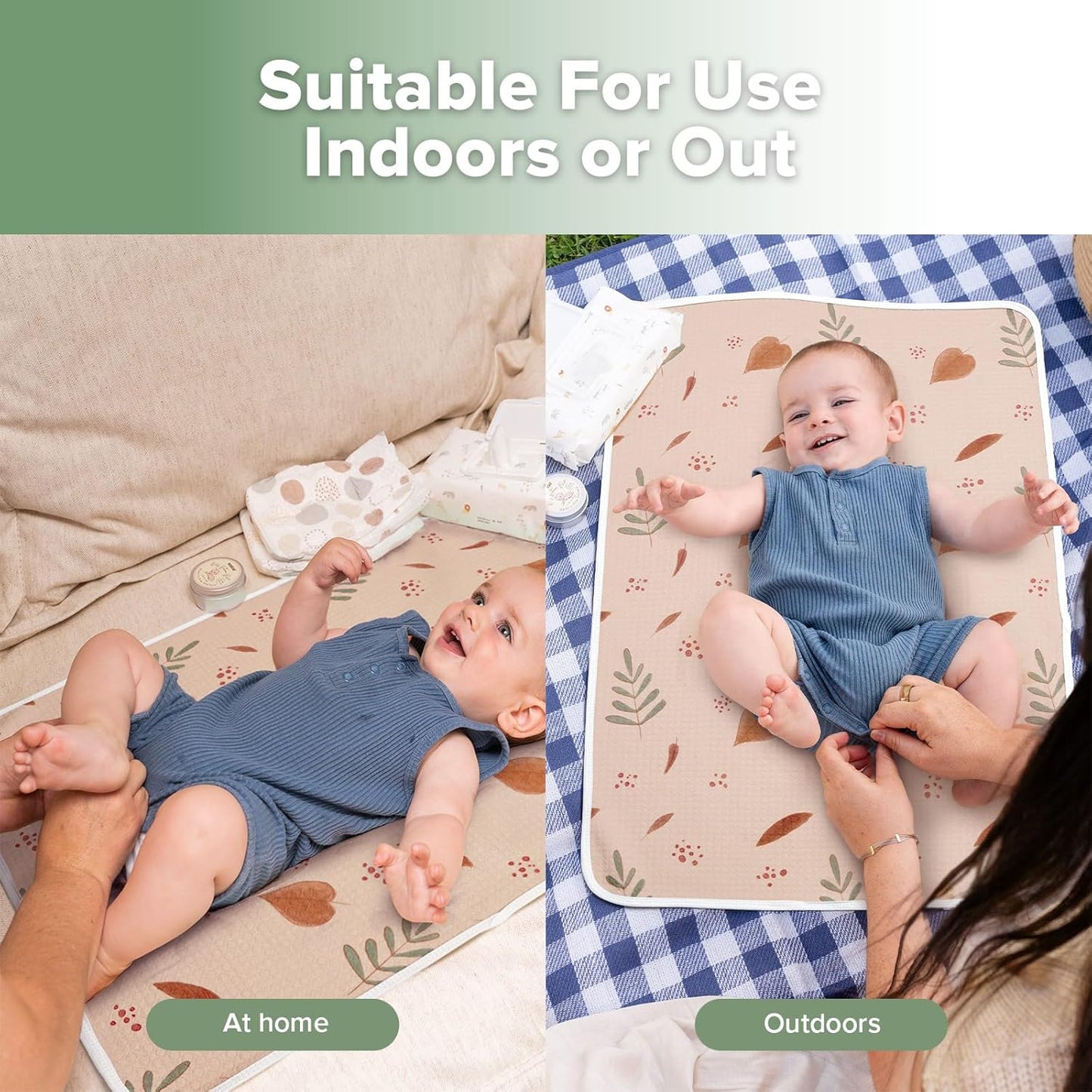 haakaa Waterproof Changing Pad Liners, 100% Cotton, Soft & Breathable (1pc, 19.5" x 27.5" Love Leaves)