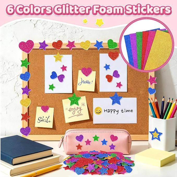 750Pcs Foam Stickers, Colorful Foam Shape Stickers Self Adhesive Star Heart