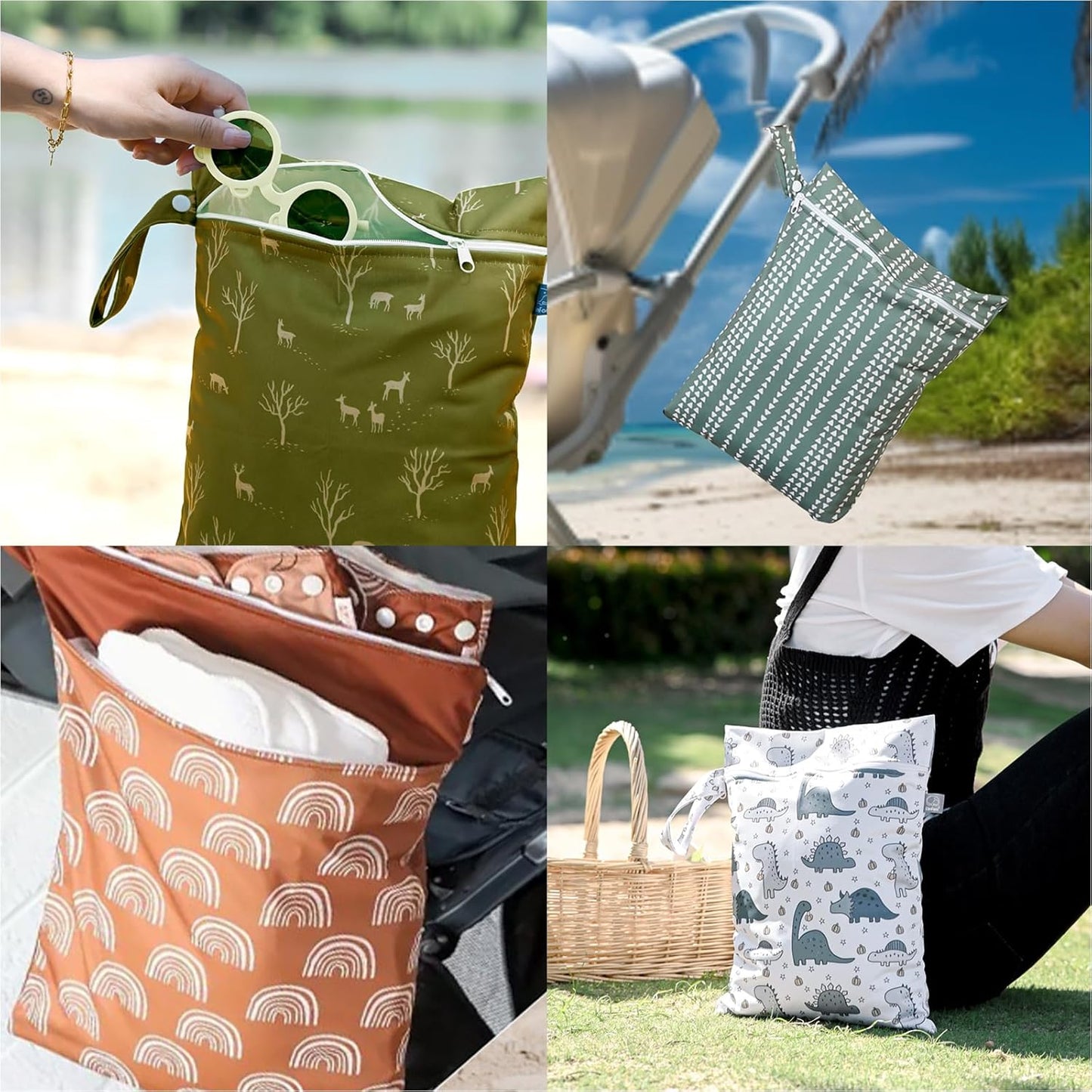 Happy Flute 3 Set Wet Bag Storage Bag Zipper Waterproof Washable Travel Bags, Beach, Pool, Gym Bag for Cloth Diaper, Swimsuits & Wet Clothes for Baby,11.8x15.7inch (YMX002-S11)