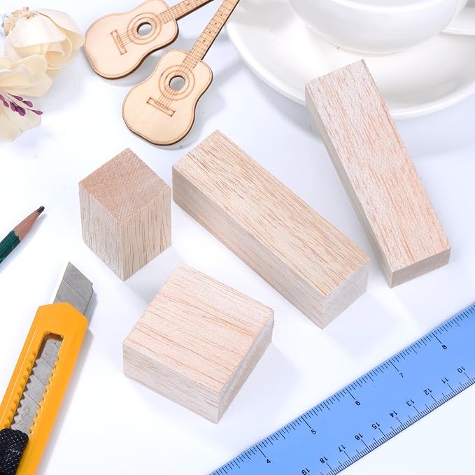 Sumind 12 Pcs Balsa Blocks for Carving 4 Sizes Whittling Wood Carving Kit for