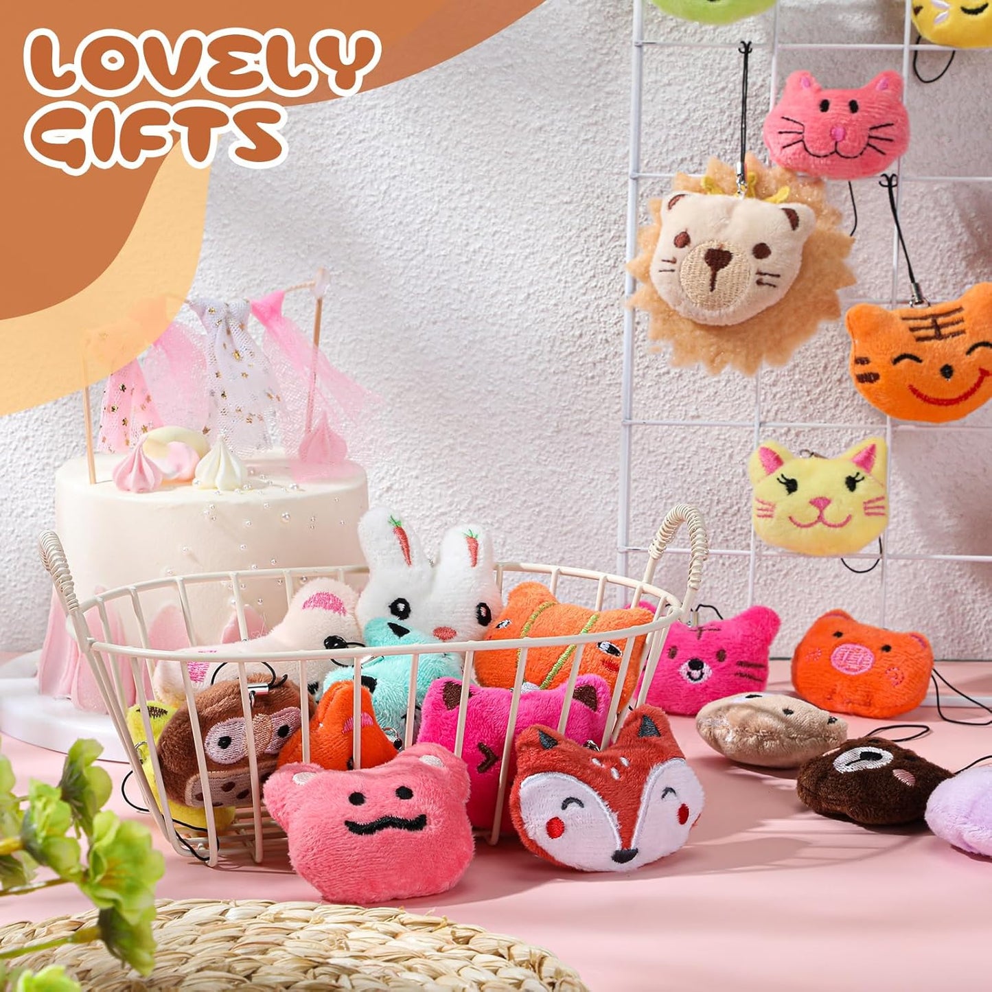 Libima 60 Pcs Mini Stuffed Animals Sea Animal Fruit Plush Keychain Set for Carnival Birthday Classroom Prizes Decoration for Clothes (Cute)