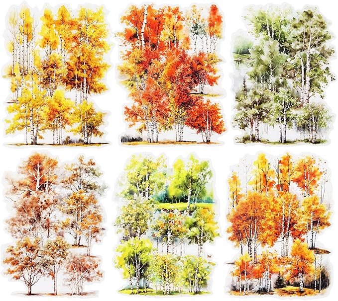 120 Pcs Forest PET Stickers for Scrapbooking | Seasonal tree scenes in green