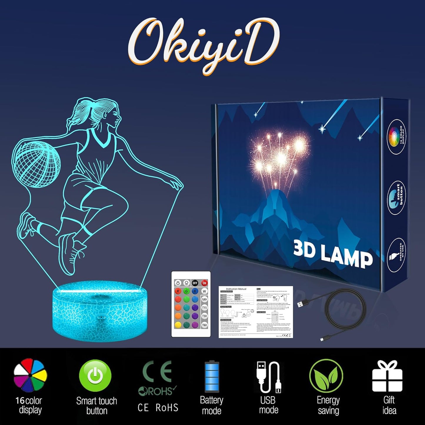 Basketball Gifts for Girls, Light Up Basketball Night Light 3D Illusion Lamp with 16 Colors Remote Control, Basket ball Accessories Stuff for Girls Women Best Friends Sister Birthday Xmas Gifts