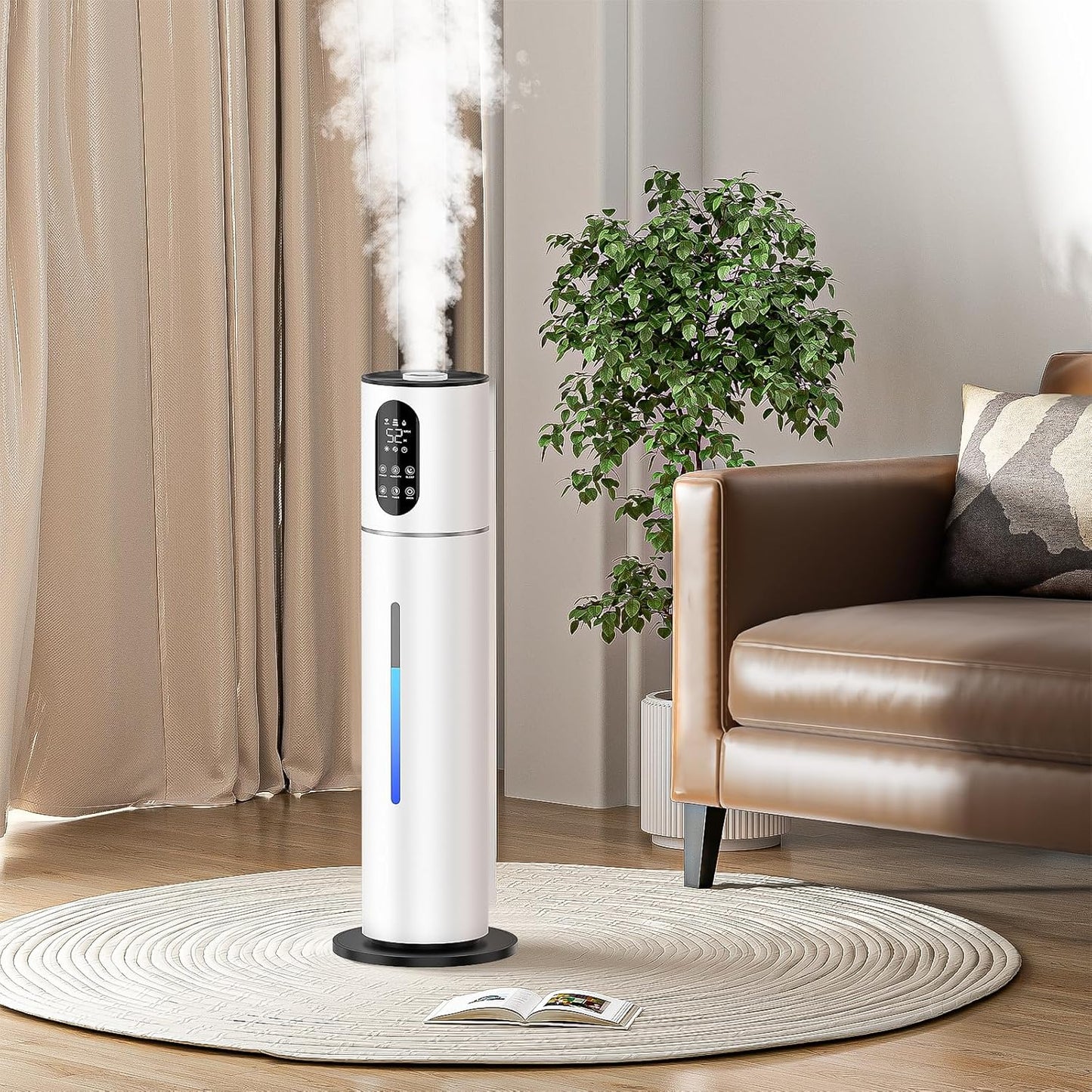 8L Smart Humidifier Large Room,2.1Gal humidifier for bedroom with Timer, 360°Nozzle, Top Fill Whole House Cool Mist Quiet Humidifiers for Plants Baby Kids Adults Office (White)
