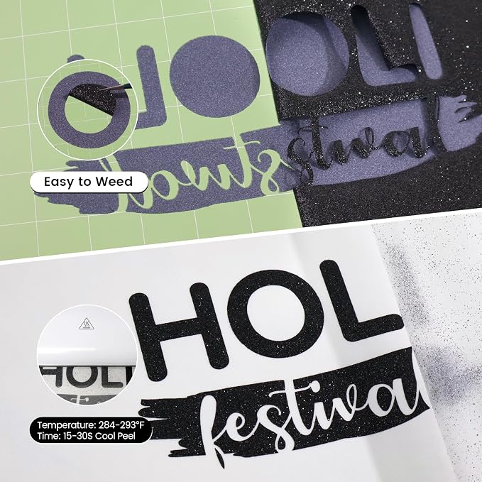 Black Glitter HTV Heat Transfer Vinyl, Glitter Iron on Vinyl Roll 10" x 8ft |