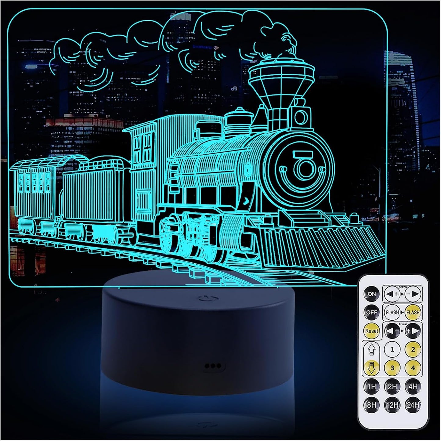 Train Night Light, 3D LED Night Lamp for Boys - Trains Themed Bedroom Lamps, Optical Illusion Lamp with Remote Control, Perfect for Kids' Room Décor, Cool Gifts for Trains Lovers(Steam Train 2)