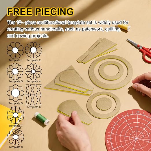 10Pcs Acrylic Quilting Template Ruler Set, Premium Sewing Machine Plate &