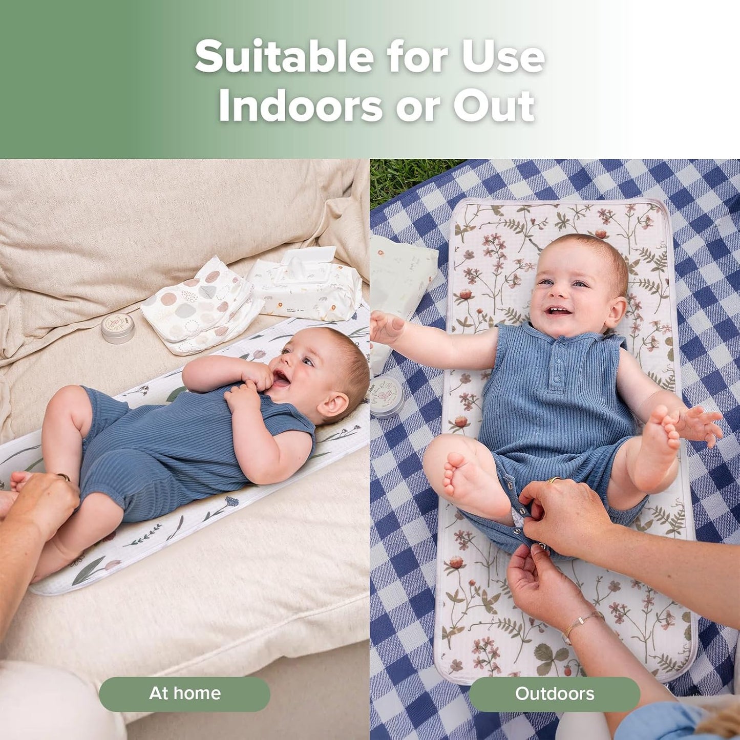 haakaa Waterproof Changing Pad Liners, 100% Cotton, Soft & Breathable (2pcs, 13" x 27.5" Honey Blossom+Vintage Garden)