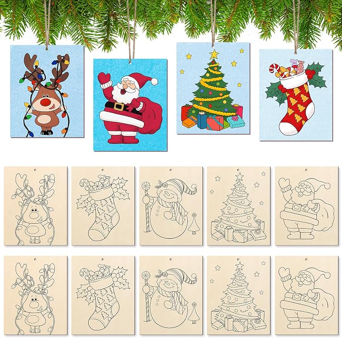 COCHIE 10 Pieces Large Christmas Unfinished Wood Crafts to Paint