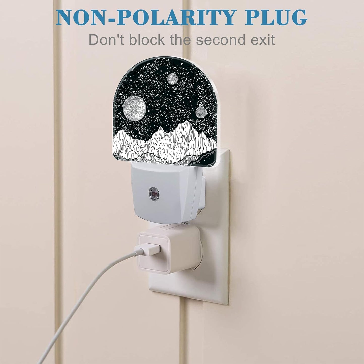 Mountains and Starry Sky Night Light Plug into Wall with Dusk to Dawn Sensor Cute Nightlight for Kid Girls Boys Women Men Room Decor, Hallway, Kitchen, Bathroom, Nursery, Stairs