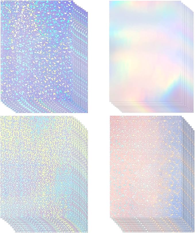 Clabby 36 Sheets Holographic Sticker Paper A4 Vinyl Holographic Laminate Sheets