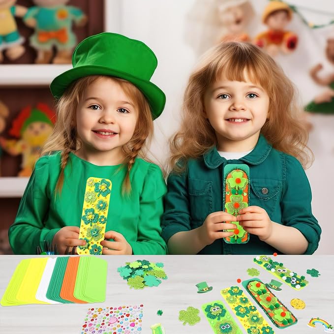 JULBEAR 36 Sets St Patricks Day Bookmark Craft Kits Foam Shamrock Arts | Blank