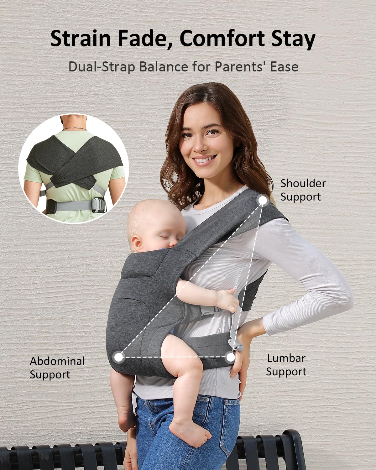 HEYVALUE Baby Carrier Newborn to Toddler(7-35lbs), Ergonomic Cross-Back Wraps with Adjustable Straps, Newborn Carrier with Effortless Put-On, Head Support for Hands-Free Comfort, Deep Gray