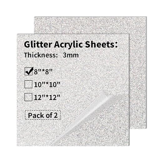 2 PCS 8 x 8 inch Glitter Colored Plexiglass Acrylic Sheets