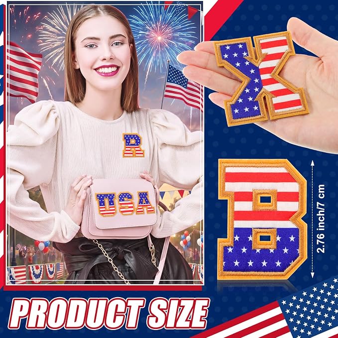 WILLBOND 52 Pcs 4th of July Alphabet Patches 250th Anniversary Self Adhesive