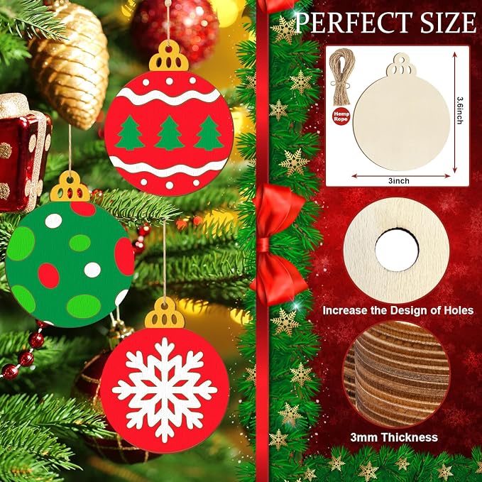 Wooden Christmas Ornaments to Paint Bell Decoration Cutouts Unfinished 36PCS
