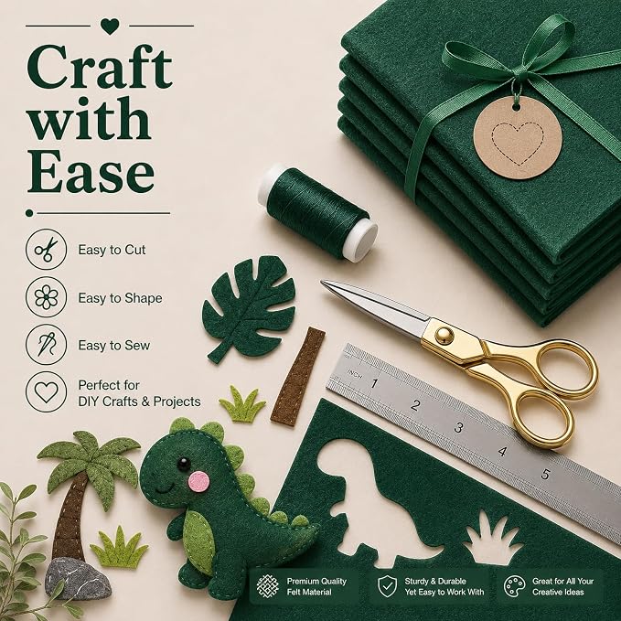 Hunter Green Large Felt Fabric 36" x 36", 1mm Stiff Felt Sheet, Nonwoven Fabric