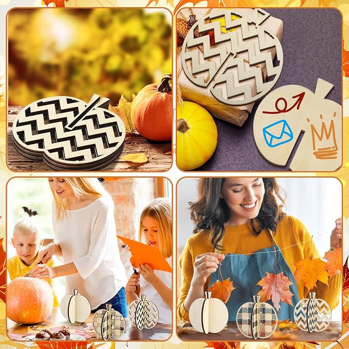 Huwena 36 Pcs Fall Crafts Set 24 Wooden Pumpkin Cutouts