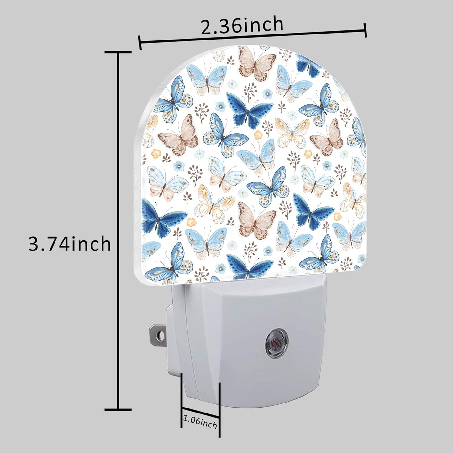 Plug in Night Lights Vintage Blue and Brown Butterflies Nightlight Plug Into Wall Dusk to Dawn Sensor LED Night Light for Kid Girls Boys Room Decor,Hallway,Kitchen,Bathroom,Nursery,Stairs