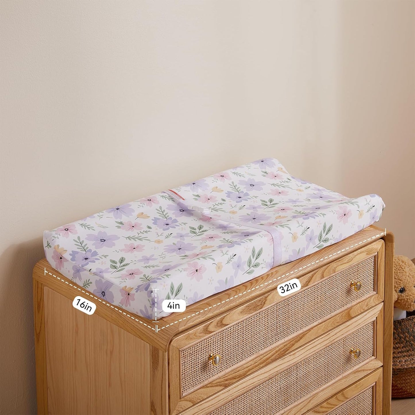 TILLYOU Changing Pad Cover Girl Set in Soft Jersey Material - Fits 32"/34''x16 Contoured Pad for Babies, Brilliant Little Flowers and Purple