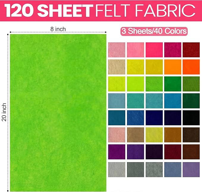 Reginary 120 Pcs 8 x 20 Inch Felt Sheets Bulk