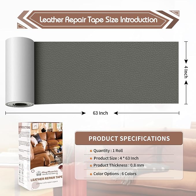 KING MOUNTAIN Leather Repair Patch, 4 x 63 Inches self Adhesive Leather Repair