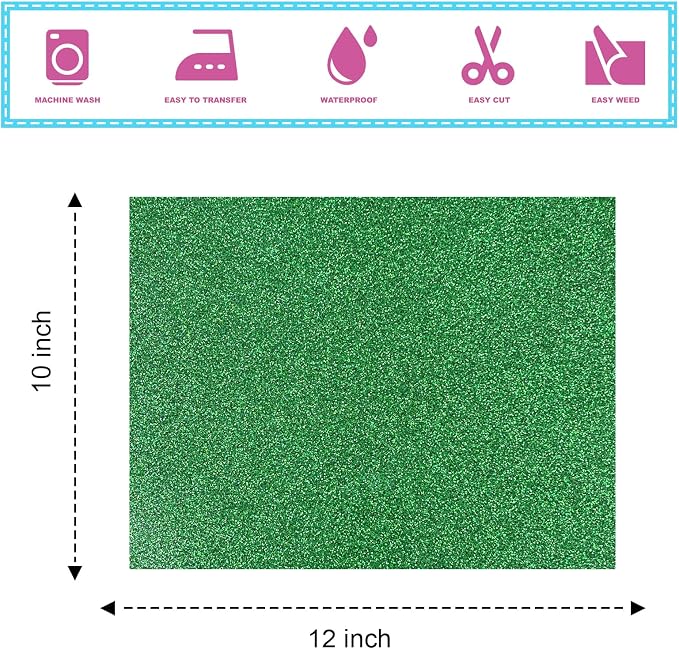 12Pcs Multicolored Glitter Heat Transfer Vinyl 12"x10", Easy Weed HTV Iron On