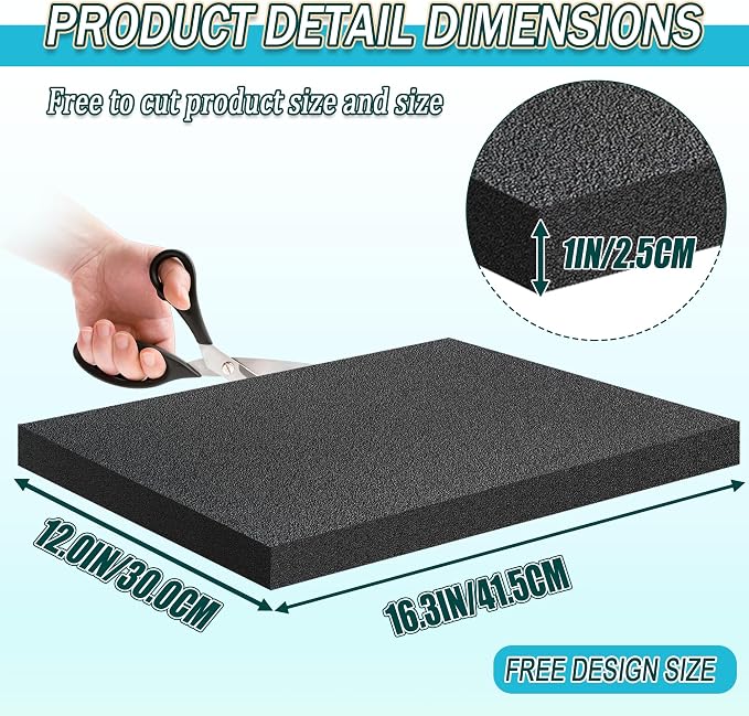 Black Packing Foam Sheets- 8PCS Cuttable Polyurethane Foam Pads Polyurethane