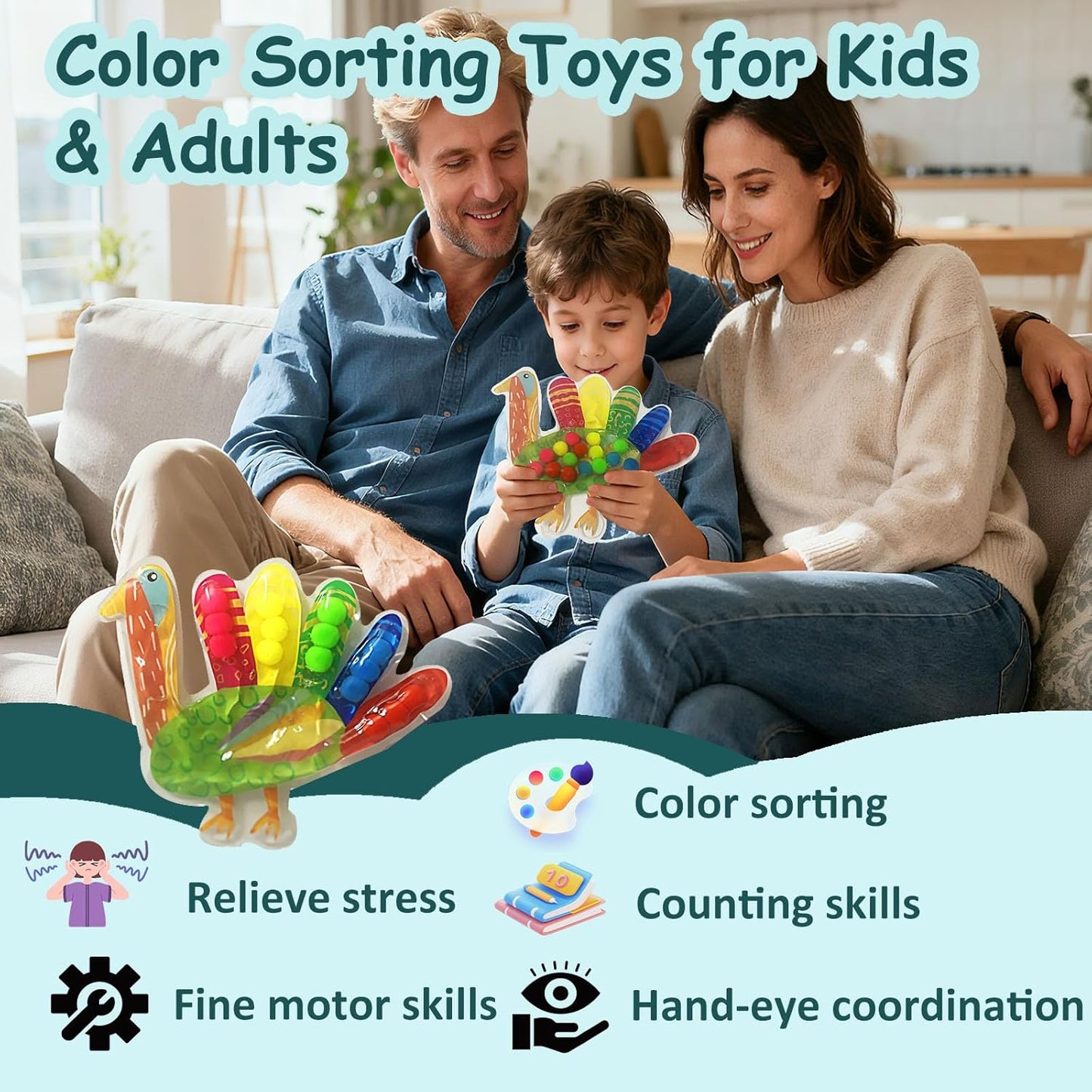 Color Sorting Toys for Toddlers, Squeeze Sensory Fidget Toys, Fine Motor Skills Toy, Montessori Learning Toys for Preschool Learning Activitie, Sensory Activity Toy for Kids 3+ & Adults