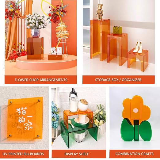 6 PCS Orange Transparent Cast Acrylic Sheets 8" x 12" x 0.118", Plexiglass