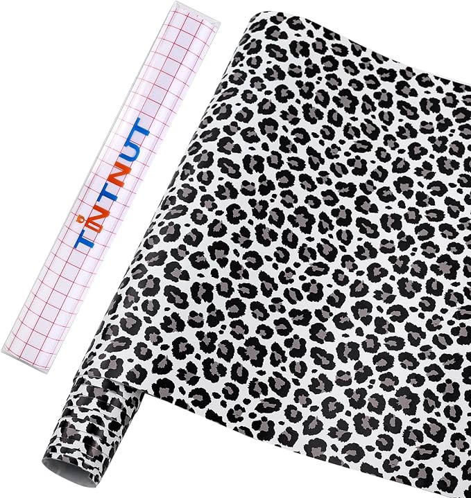 Tintnut Leopard Permanent Vinyl Roll 12in x 5ft Cheetah Adhesive Vinyl | Black