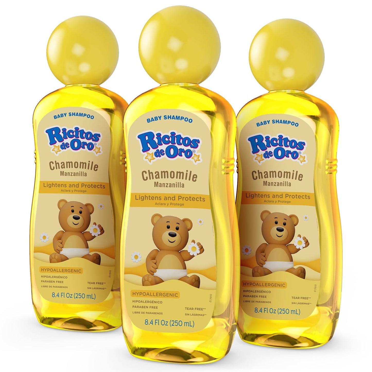 Ricitos de Oro Baby Shampoo with Chamomile, Paraben Free, Natural Lightening & Conditioning, Tear Free, Hypoallergenic, Kids Hair Care, 8.4 Fl Oz, 3-Pack
