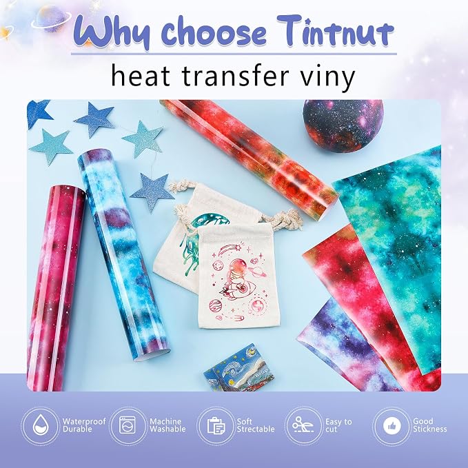 Tintnut Galaxy Glow in the Dark HTV Vinyl, stretch washable, suitable