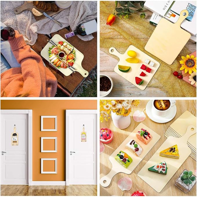 10 pcs 10 Styles Cutting Board Theme Unfinished Wooden Cutout Charms Rectangle