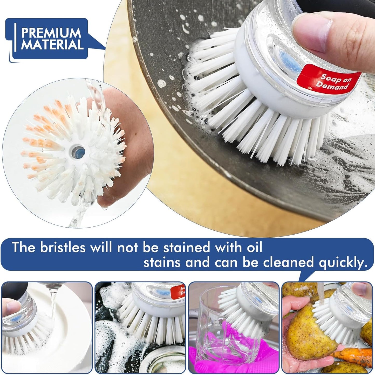 Palm Brush Refills for OXO Soap Dispensing Dish Brush - 6 Pack Cleaning Replacement Brush Head for OXO Palm Brush
