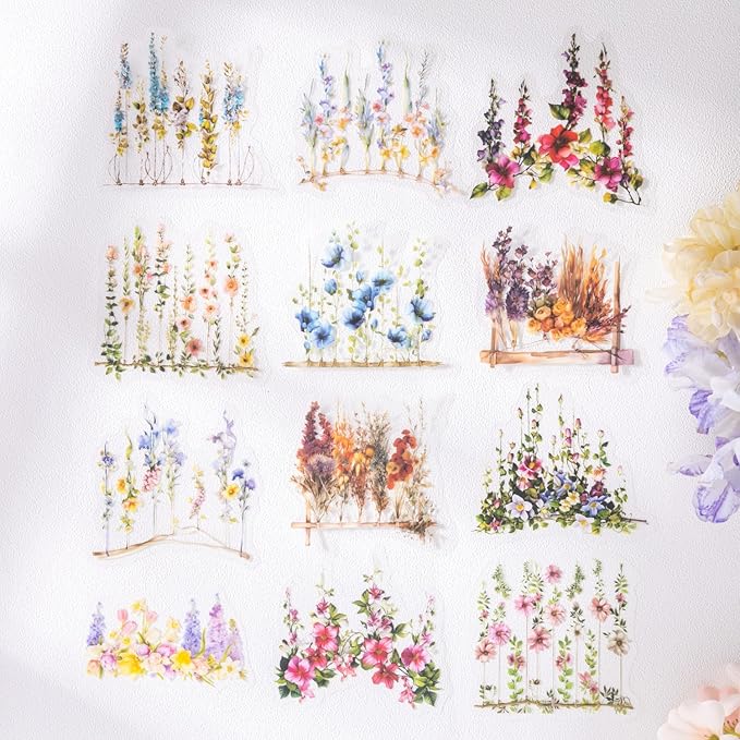 Hanging Floral PET Stickers Set, Journaling, DIY Crafts, and Art Supplies
