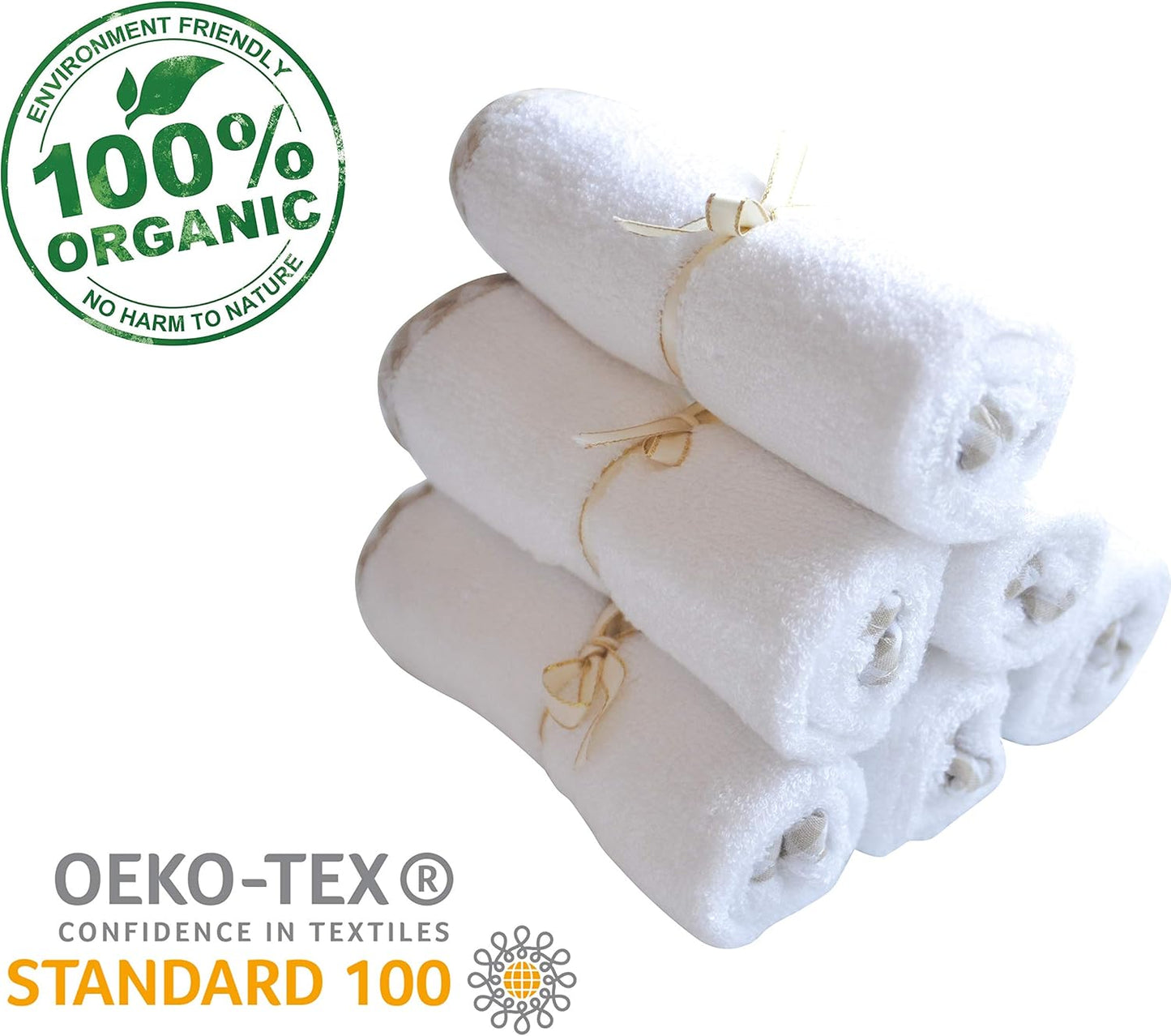 Channing & Yates Organic Baby Washcloth Set Premium Boutique- (6 Pack Wash Cloth) - Softest Face Towels or Washcloths for Eczema - Child or Adult Essentials for Bath (Beige/White)