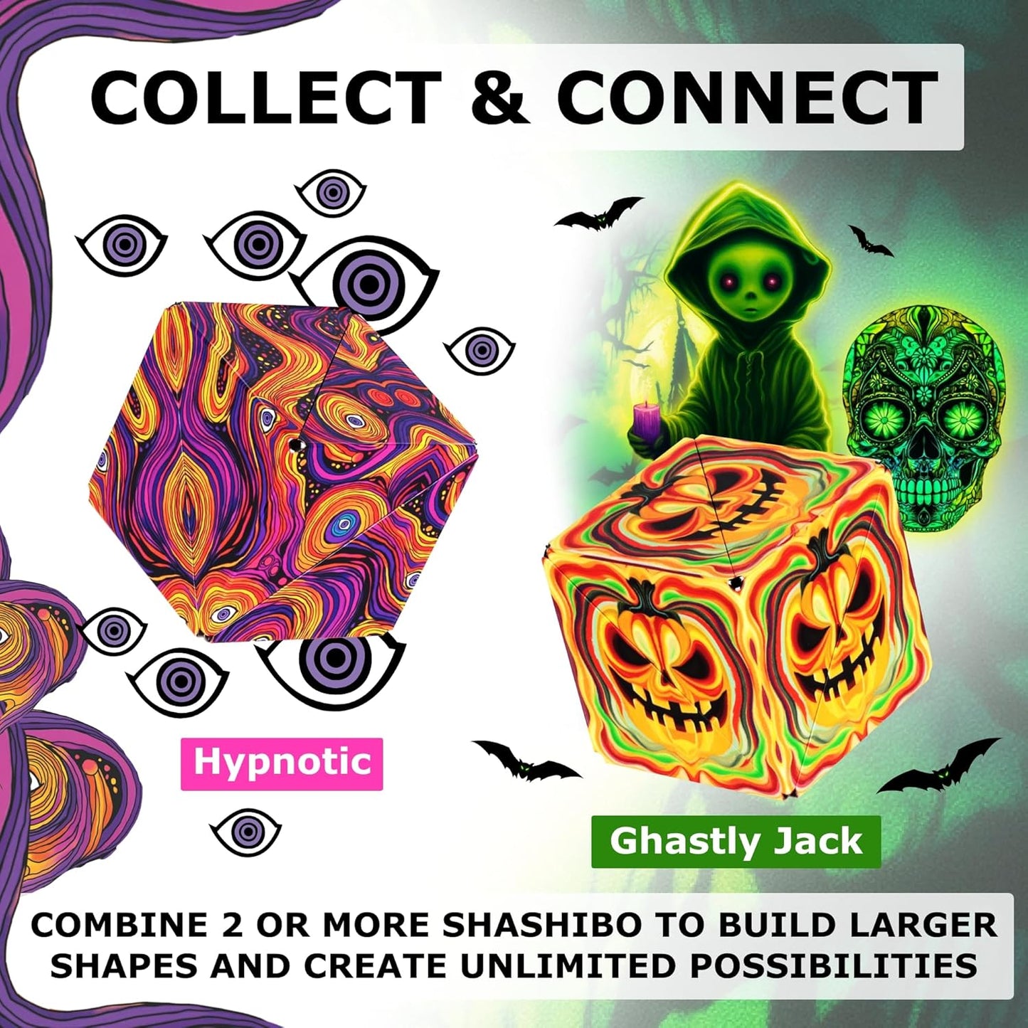Shashibo Seasonal Halloween - Shape Shifting Box - Award-Winning, Patented Magnetic Puzzle Cube w/ 36 Rare Earth Magnets - Fidget Transforms Into Over 70 Shapes (Hypnotic Digital) - Limited Edition