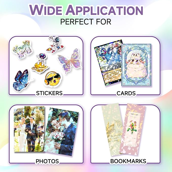 36 Sheets Holographic Laminate Sheets Clear Holographic Sticker Paper | Self