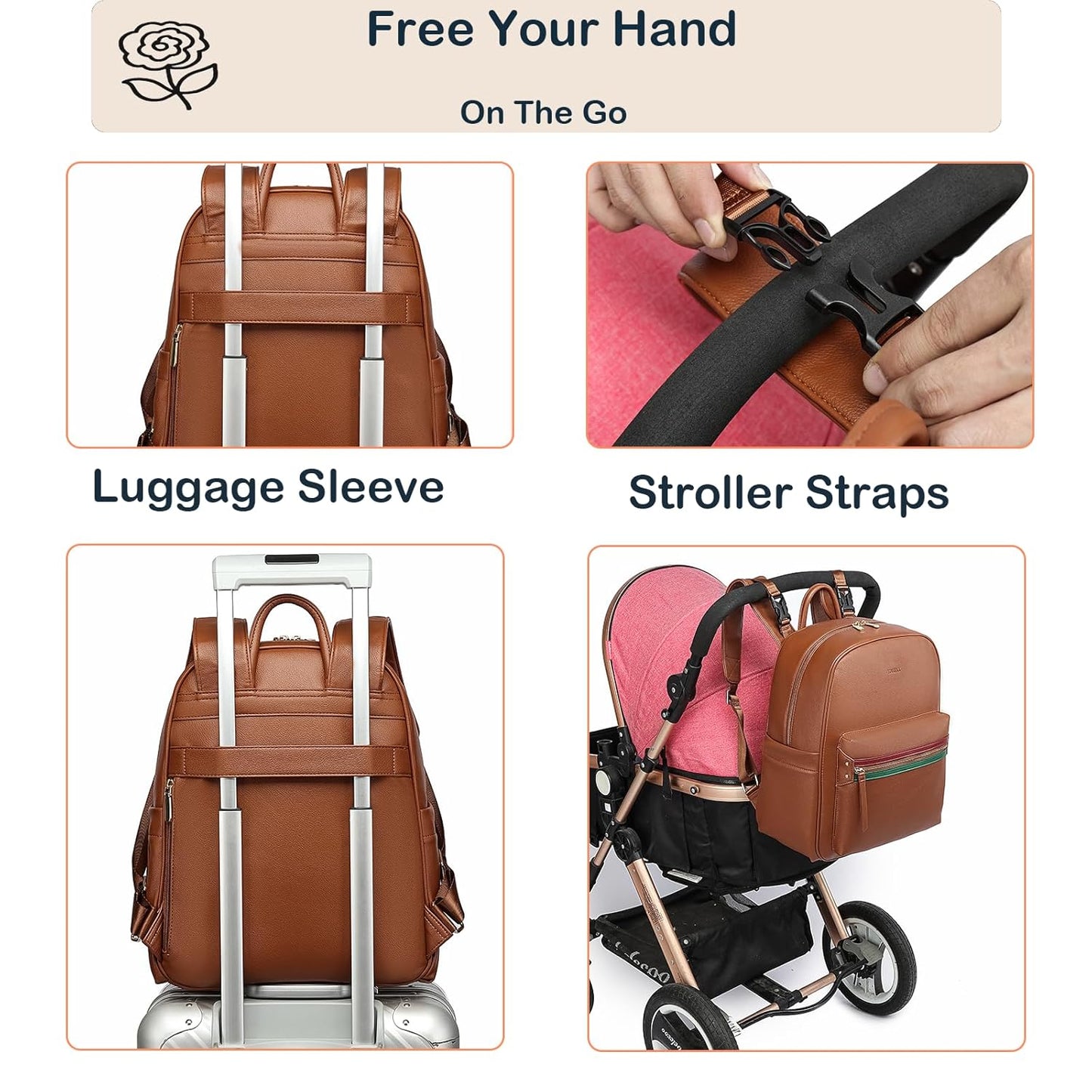 Leather Diaper Bag Backpack for Women with Multiple Pockets,Laptop Compartment and Changing Pad.