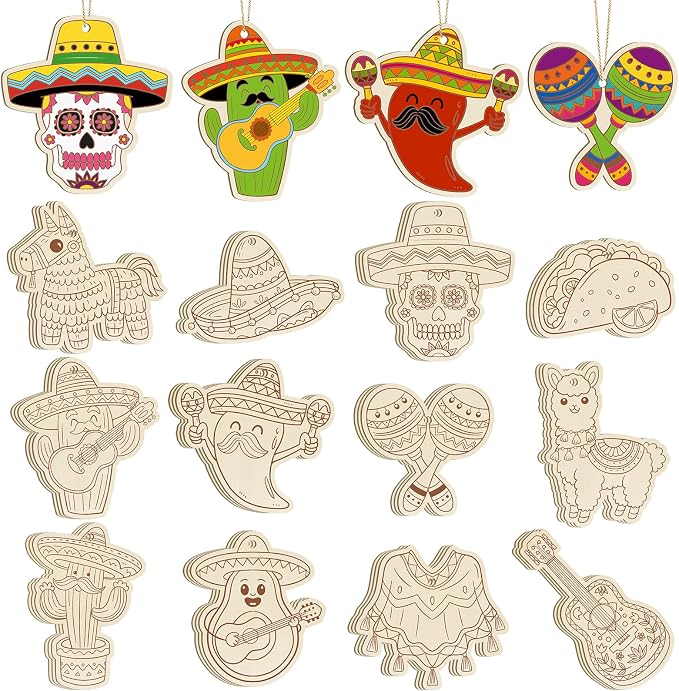 36PCS Wooden Cinco De Mayo Crafts Decorations Mexico Crafts