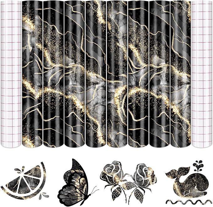 Tintnut Marble Permanent Vinyl 8 Pcs 12x10in Black Gold Adhesive Vinyl |