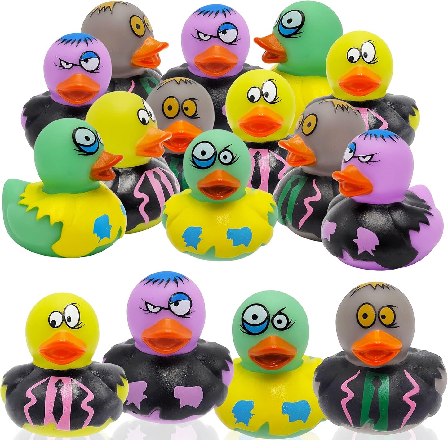 12-Pack Halloween Zombie Rubber Duck Toy Duckies for Kids, Bath, Birthday Baby Showers Summer Beach and Pool Activity, 2 Inches