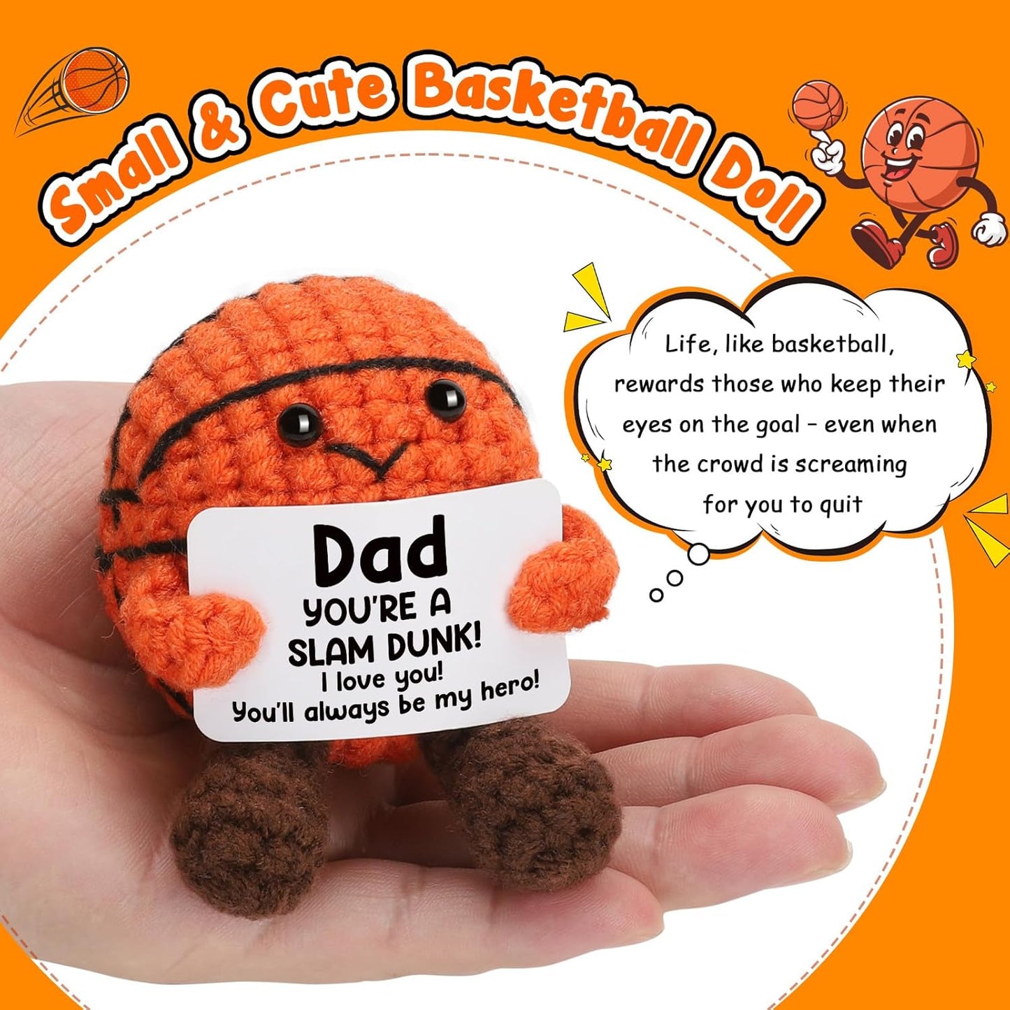 Dad Birthday Gifts from Daughter Son Wife - Cool Handmade Crochet Small Basketball Decor, Ideal Fathers Day for Dad Father Daddy New Dads, I Love You Gift for Dads