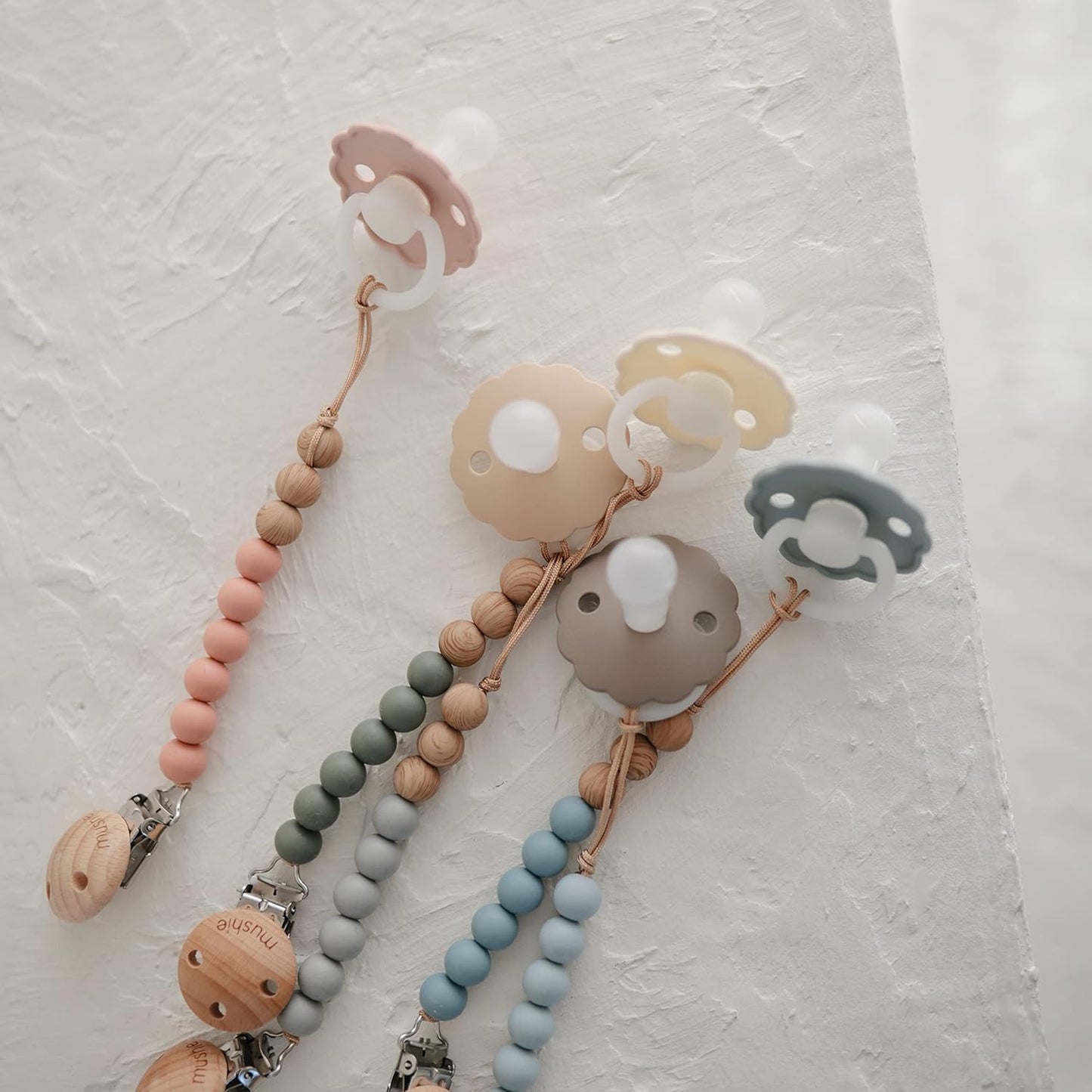 FRIGG Daisy Night SilkySoft Silicone Baby Pacifier | Made in Denmark | BPA-Free (Portobello/Croissant, 0-6 Months)