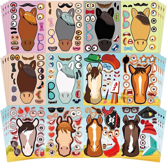 48 Sheets Create Funny Ponies Stickers, Make a Face Stickers