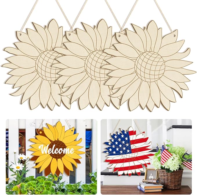 Large Size 12" Wooden Spring Ornaments to Paint, Flower Wooden DIY Blank